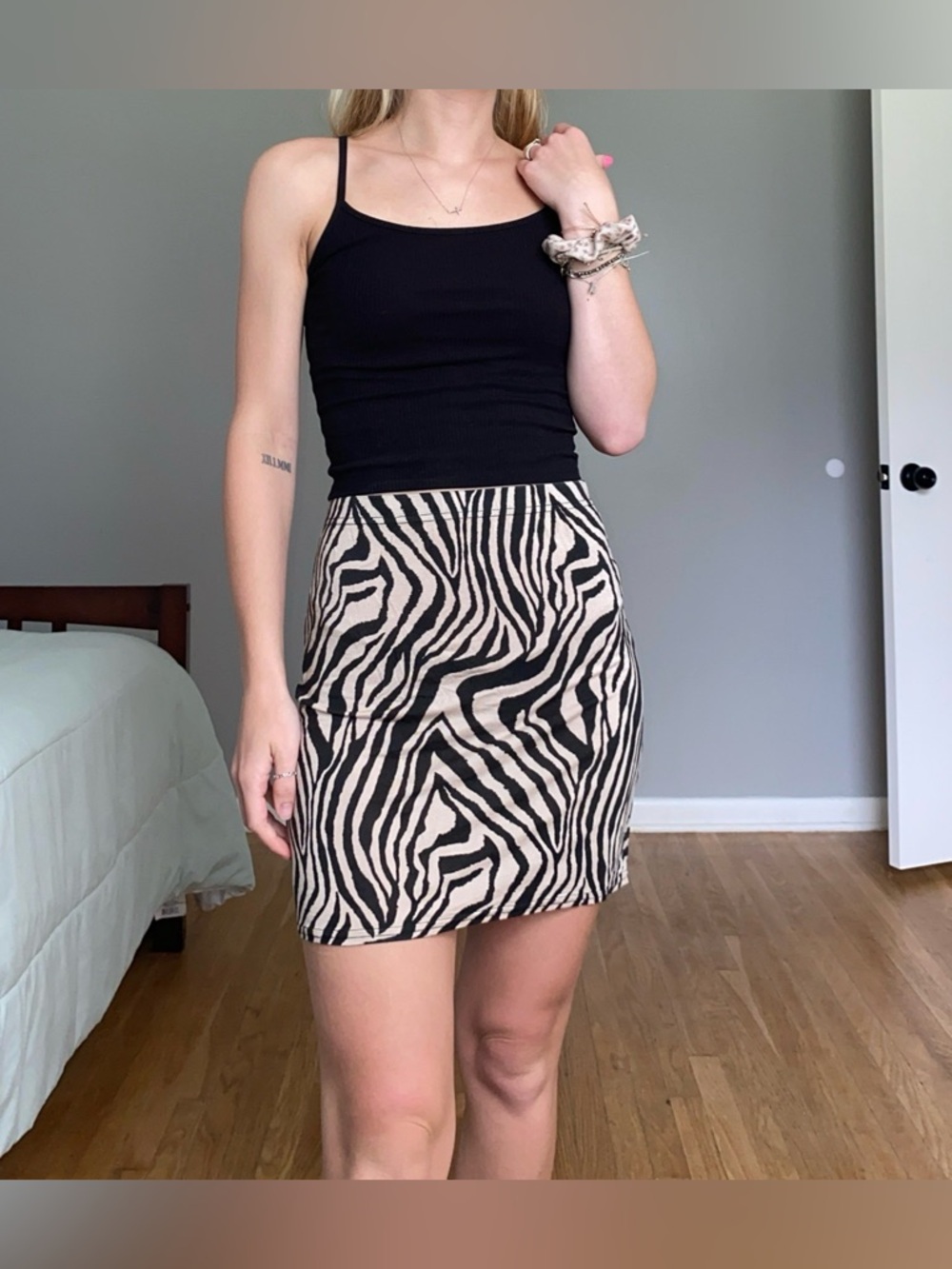 PrettyLittleThing Zebra-Print Mini Skirt - Black & Cream